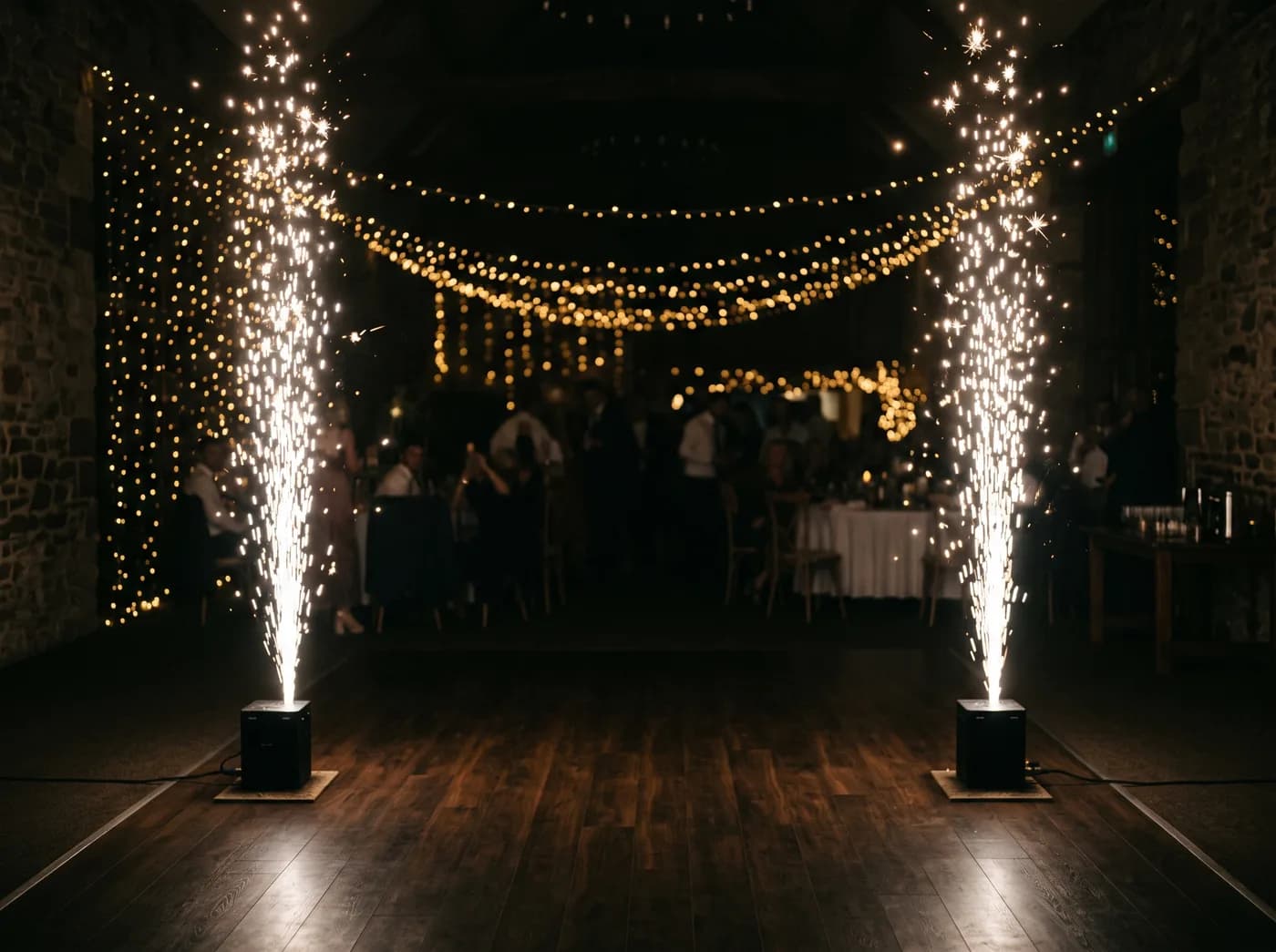 Cold spark fountains at a wedding first dance